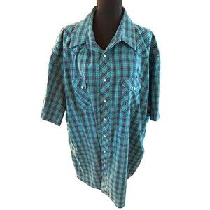Wrangler Shirt Adult Large Blue Teal Casual Cowboy Rodeo Mens Western Pearl Snap